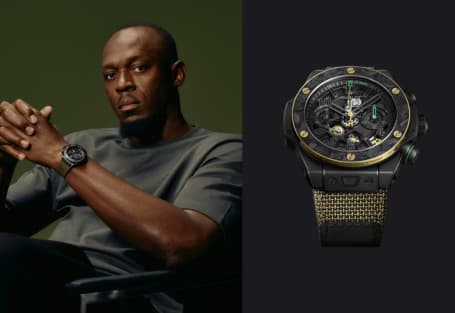 Usian Bolt with his new Hublot Reloaded at Watches and Wonders 2026. Ref: 421.CQ.1140.NR.USB26