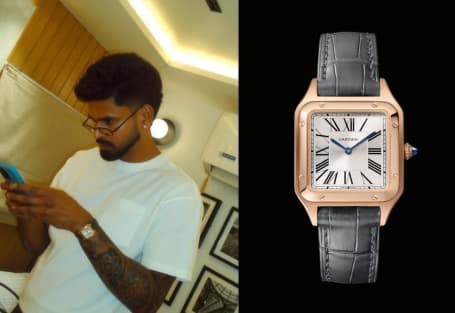 Shreyas Iyer Spotted wearing Cartier Santos Dumont in 18K Rose Gold. Ref. WGSA0116