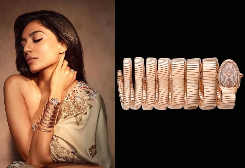Sobhita Dhulipala Wearing Bulgari Serpenti Tubogas Watch (Ref. 101938), 35mm Dial