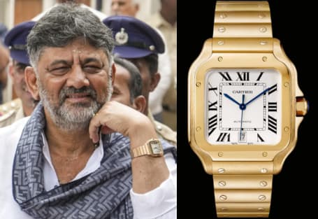 D. K. Shivakumar Wears the Cartier Santos de Cartier in 18K Yellow Gold – Reference CRWGSA0029