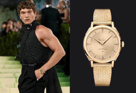 Connor Storrie spotted in Omega Constellation Observatory Ref: 140.50.39.21.99.001 at the Met Gala 2026 