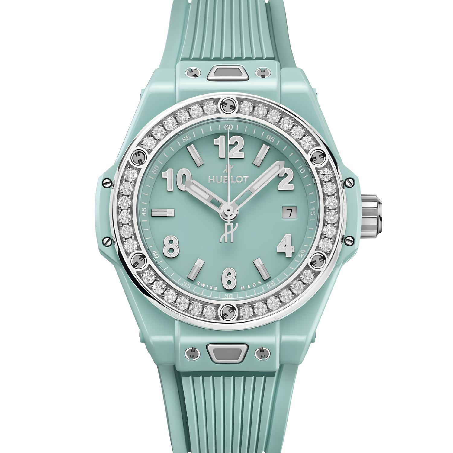Big Bang One Click Mint Green Ceramic Diamonds