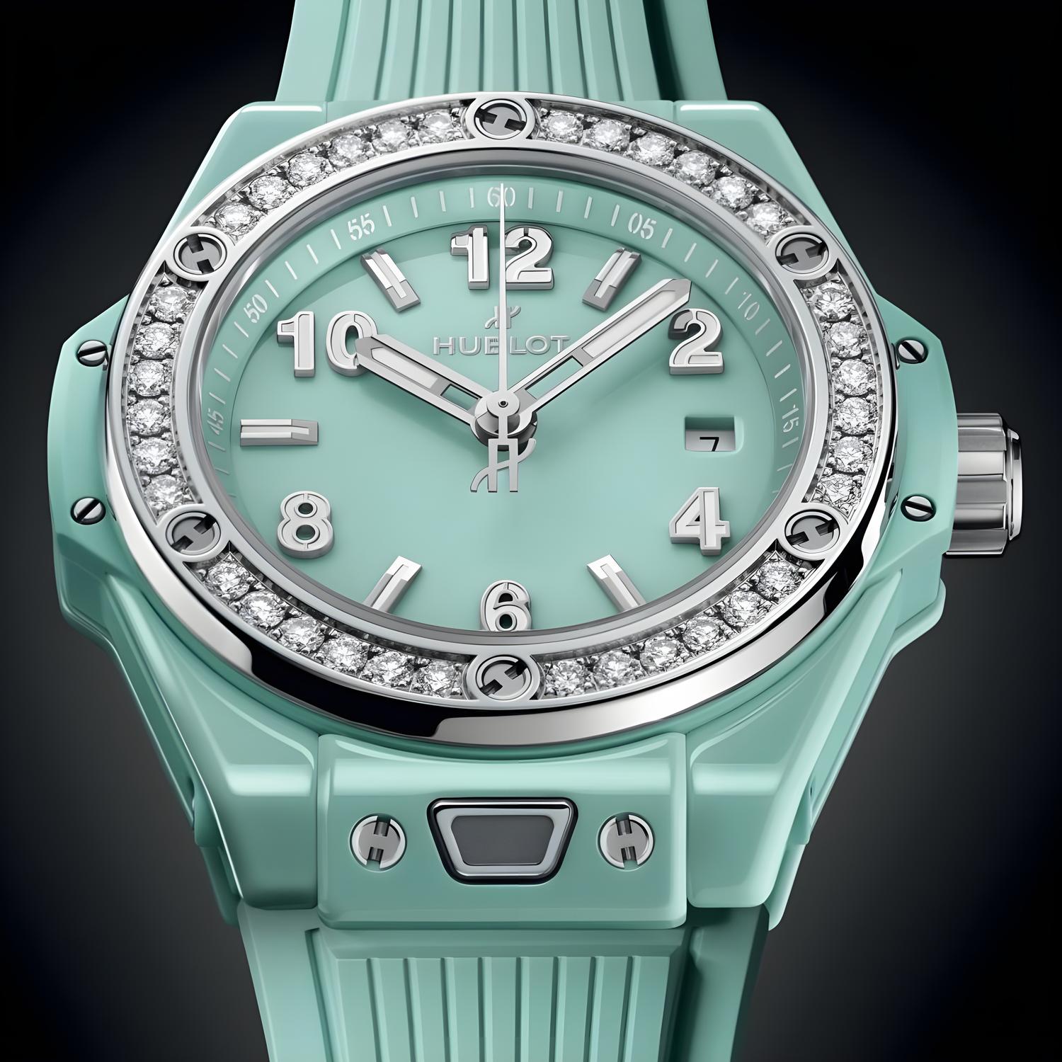 Big Bang One Click Mint Green Ceramic Diamonds