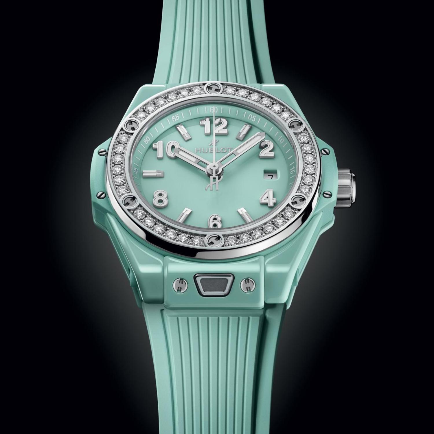 Big Bang One Click Mint Green Ceramic Diamonds