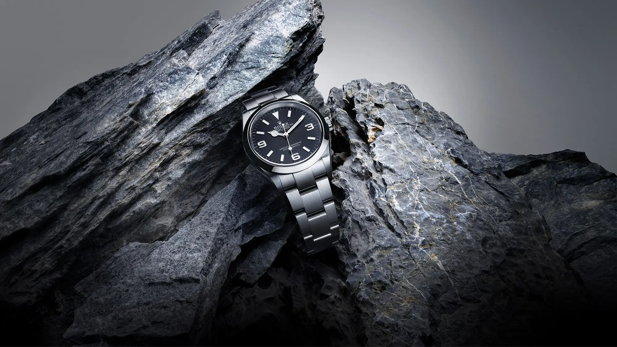 Rolex Explorer on mountain rock - Exclusive Lines