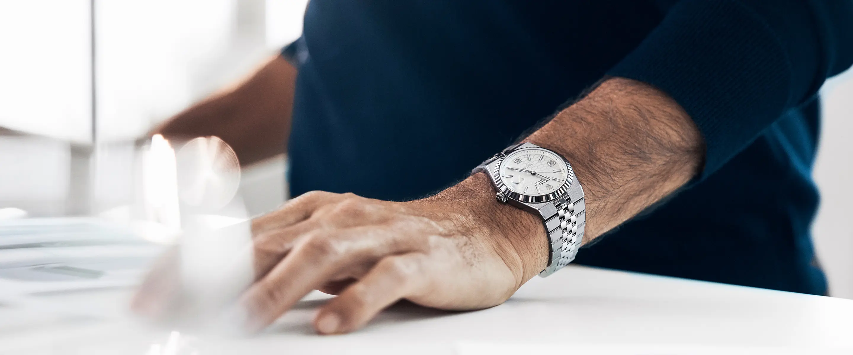 Rolex Land-Dweller on wrist at work - Exclusive Lines